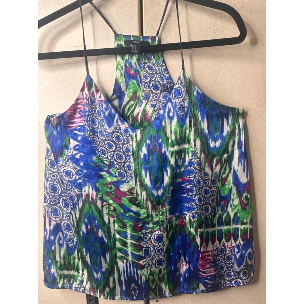 Forever 21 Blue, Green & Pink Printed Spaghetti Strap Top